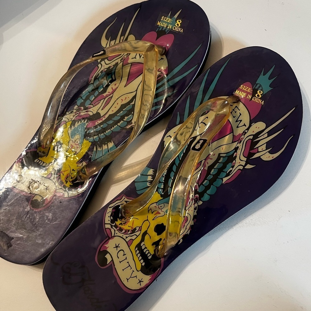 Ed Hardy Skull Jelly Thong Sandals Size 8 Women - Picture 2 of 5